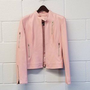 VINTAGE Pink Leather Fitted Jacket Zipper Slvs. 6